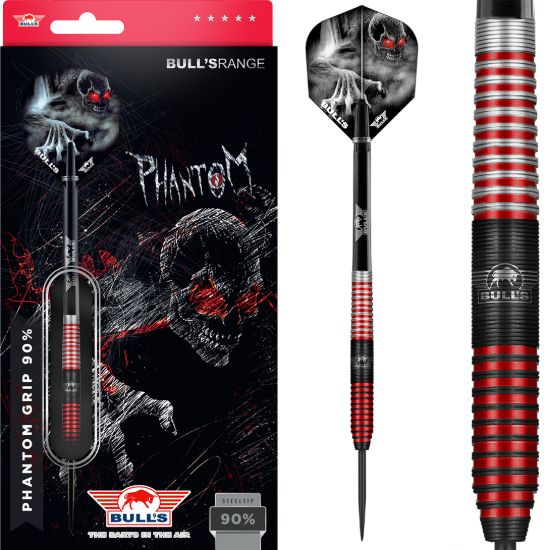 Afbeeldingen van Bull's Phantom Grip 90% Red PCT Steeltip Dartpijlen