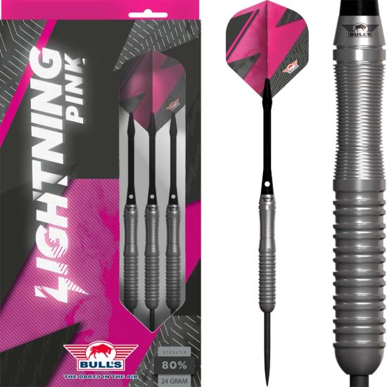 Afbeeldingen van Bull's Lightning Pink 80% Steeltip Dartpijlen