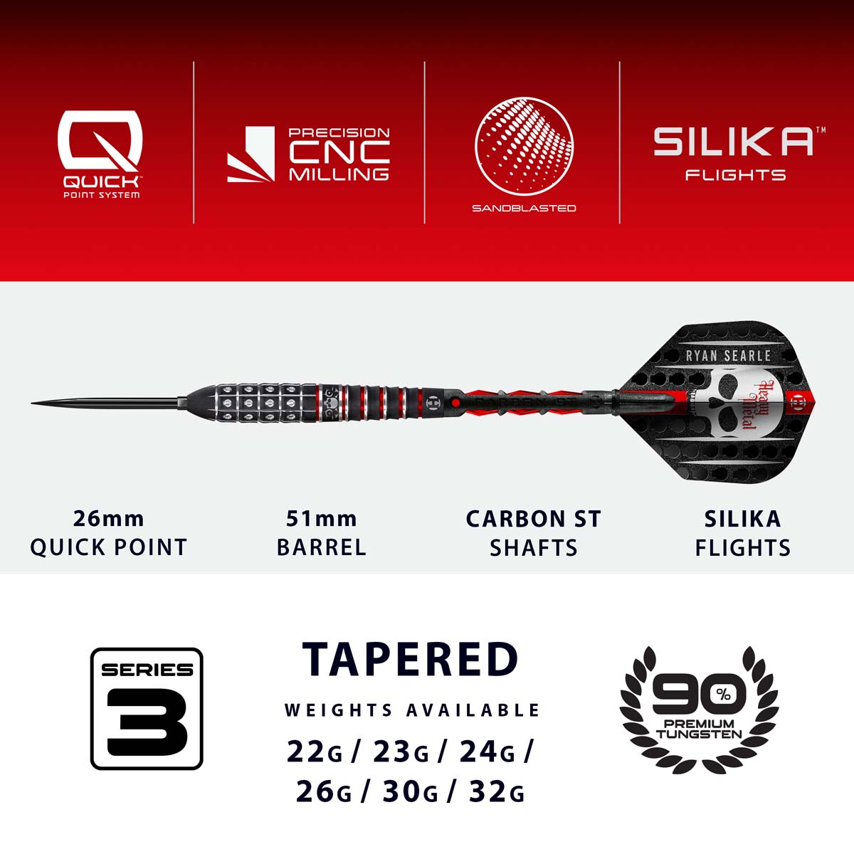 Afbeeldingen van HARROWS RYAN SEARLE SERIES 3 QP STEELTIP DARTPIJLEN