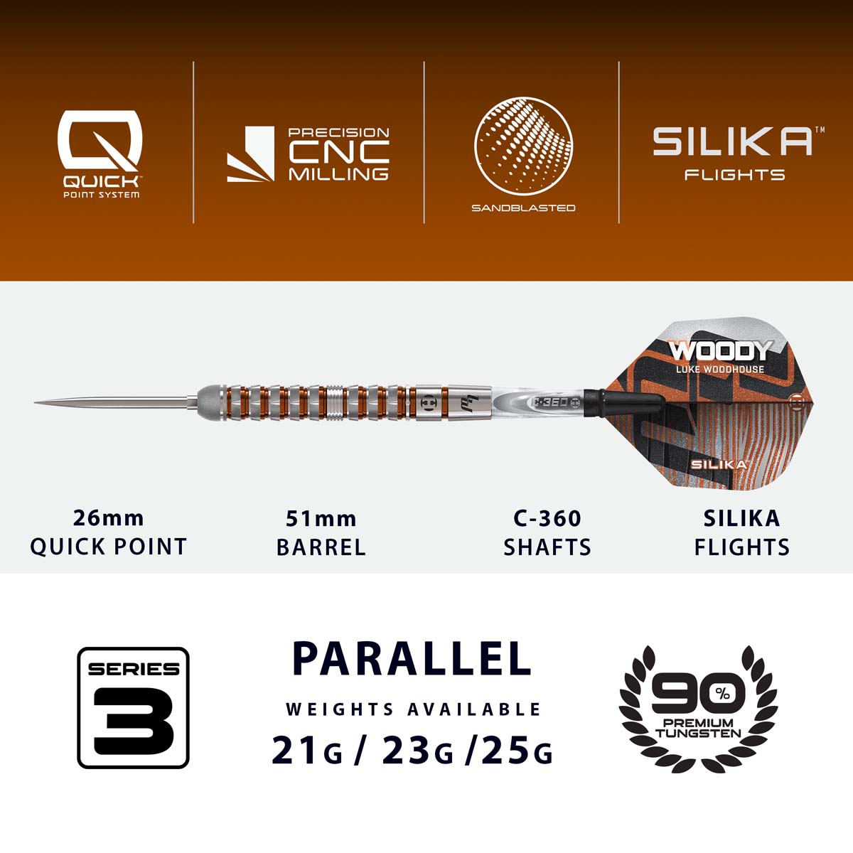 Picture of HARROWS LUKE WOODHOUSE SERIES 3 QP STEELTIP DARTPIJLEN