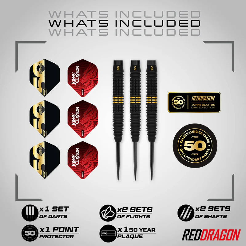 Afbeeldingen van RED DRAGON JONNY CLAYTON 50 YEARS ANNIVERSARY L.E. DARTPIJLEN 