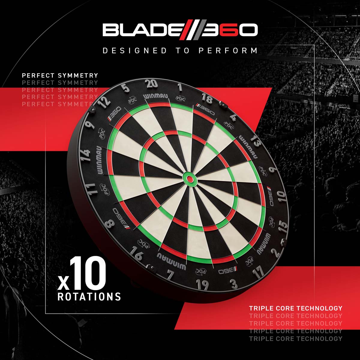 WINMAU DARTBORD 360 TRIPLE CORE DARTSHOP DAS ROGGEL