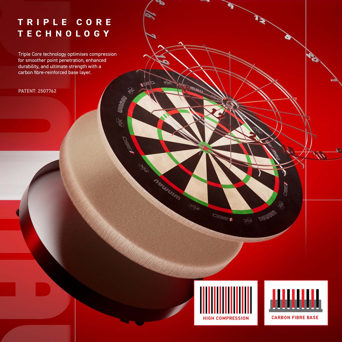 WINMAU DARTBORD 360 TRIPLE CORE DARTSHOP DAS ROGGEL