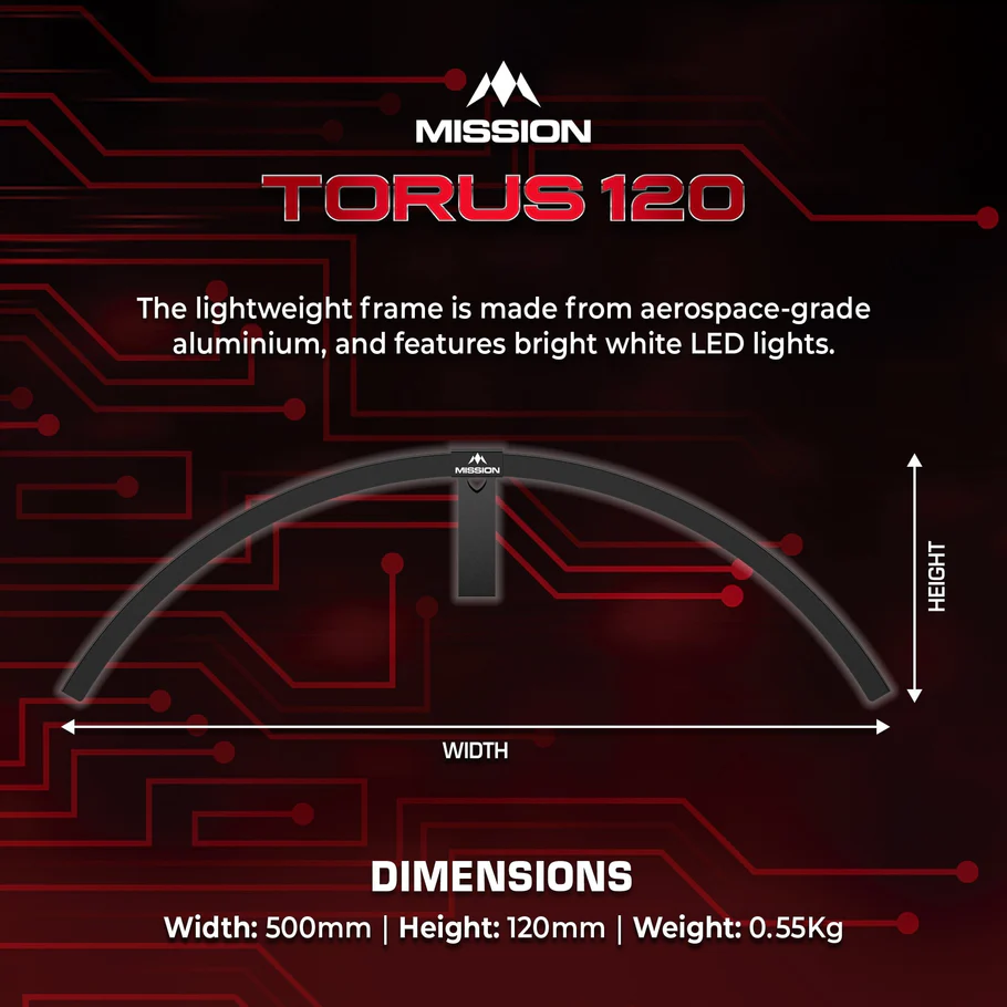 Mission Torus 120  Travel LED Dartbord Verlichting USB-C