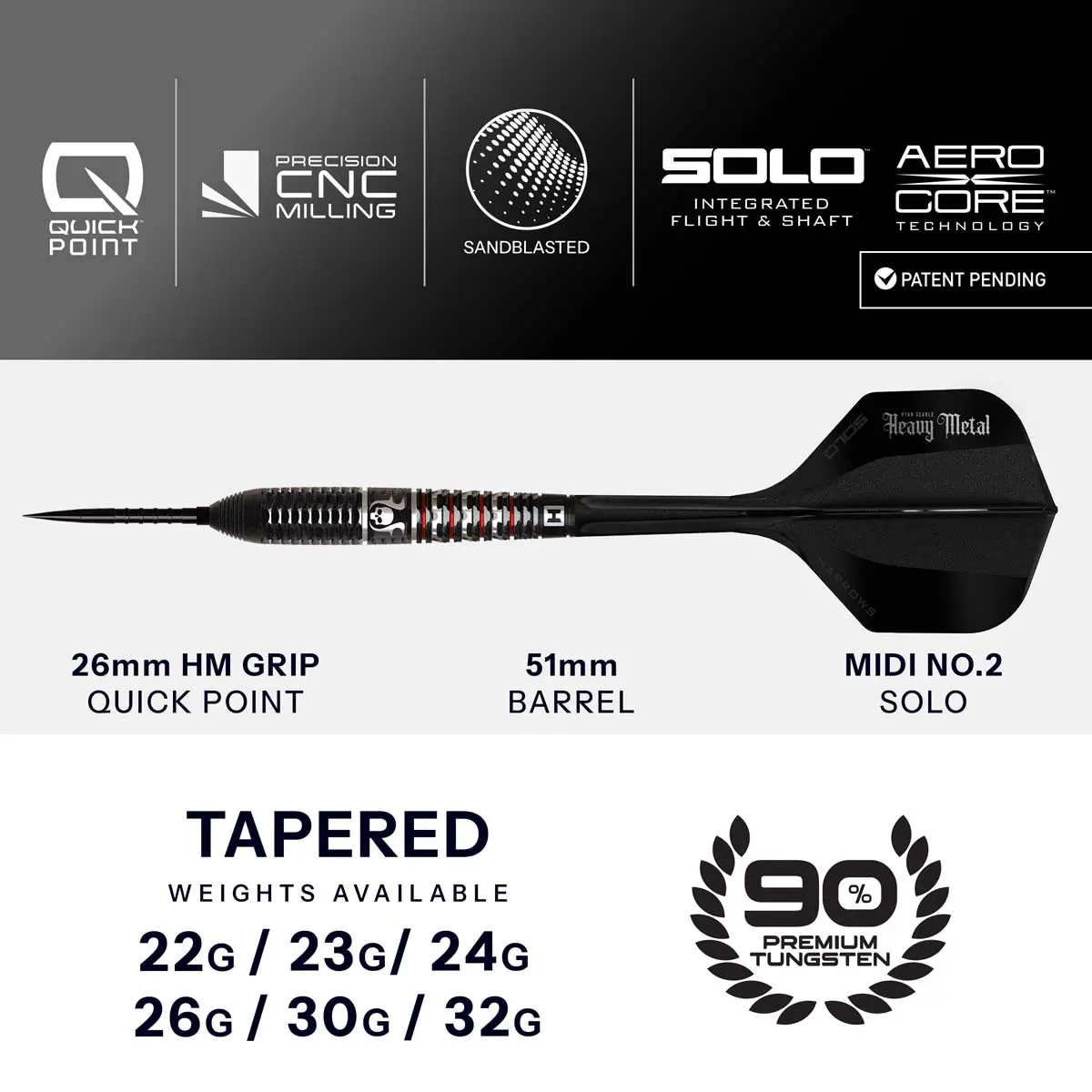 Afbeeldingen van Harrows Ryan Searle Geo 90% QP Steeltip Dartpijlen